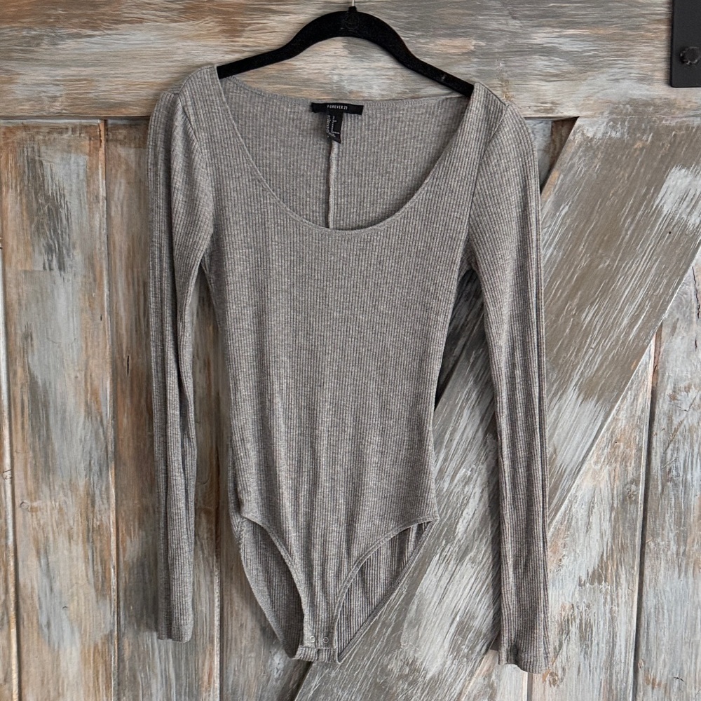 Forever 21 Heather Gray Ribbed Bodysuit